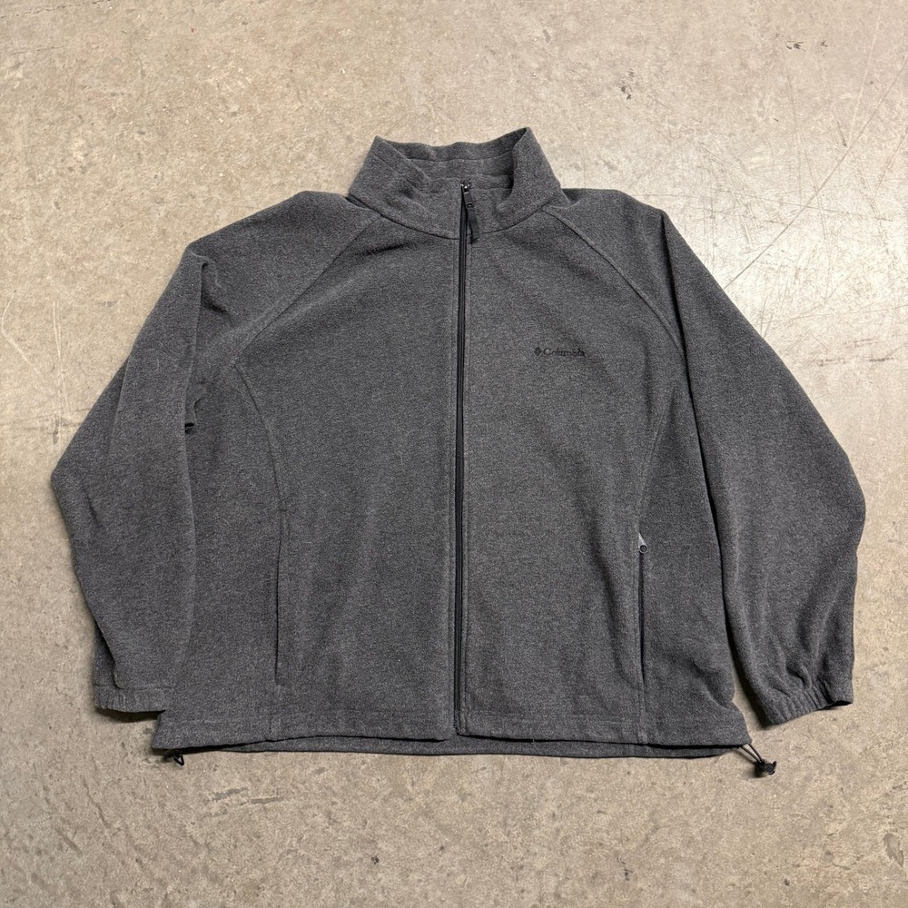 Columbia Womens 2X‎ Full Zip Fleece Jacket Charcoal Gray Raglan Mock Neck Soft
